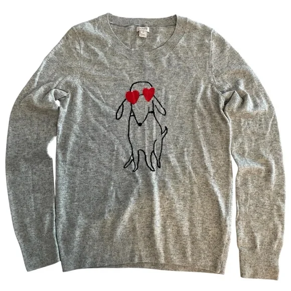 NEW J. Crew Dog With Heart Eyes Merino Wool Blend Intarsia Sweater Womens Medium - Picture 2 of 10